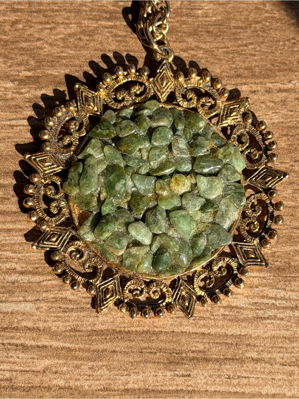 Vintage Jade Statement Necklace Gold Tone Filigree Pendant Estate Heirloom 1960